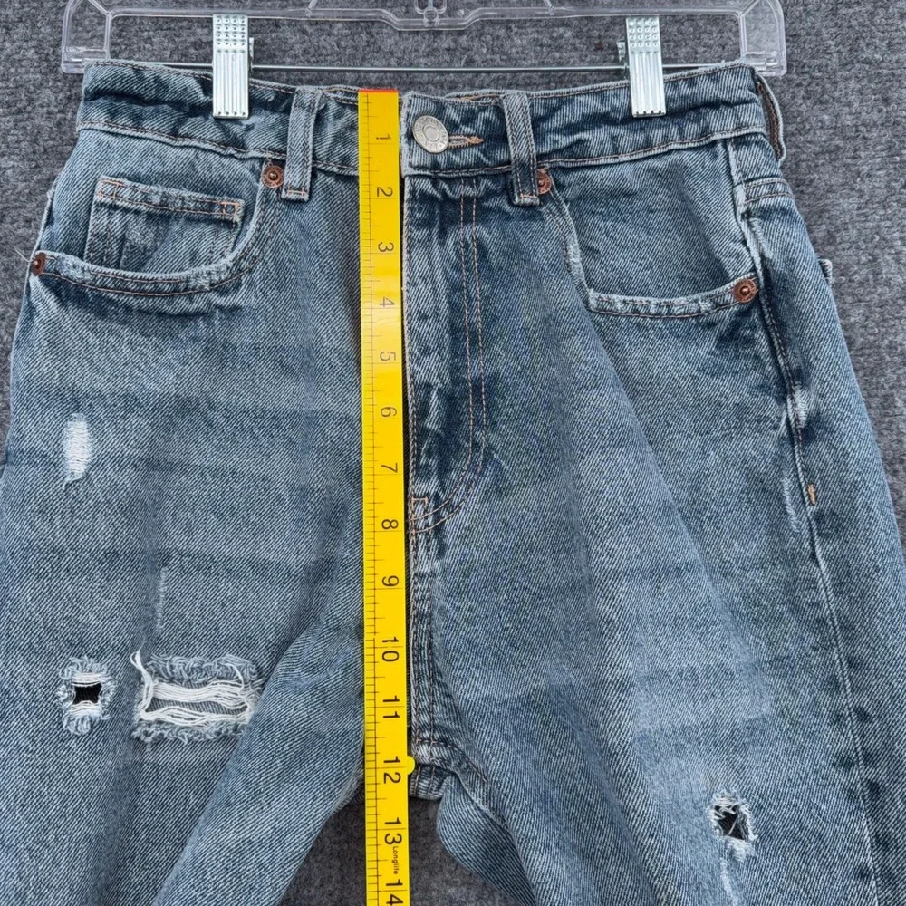 Zara Distressed Mom Jeans Women 4 Cotton Blue‎ High Rise Ripped Denims